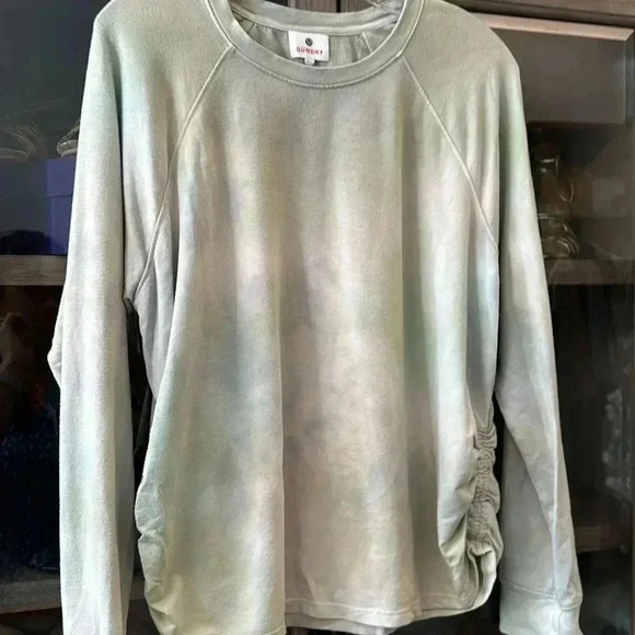 Sundry Raglan Moss Tie Dye Ruched Side Crewneck Sweatshirt - Picture 3 of 6